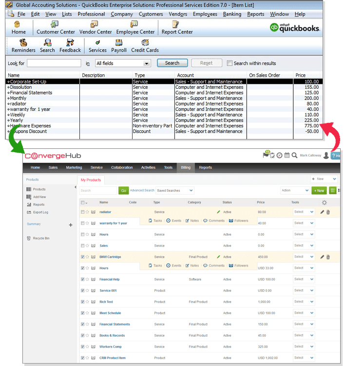 CRM and sync the invoices to QuickBooks